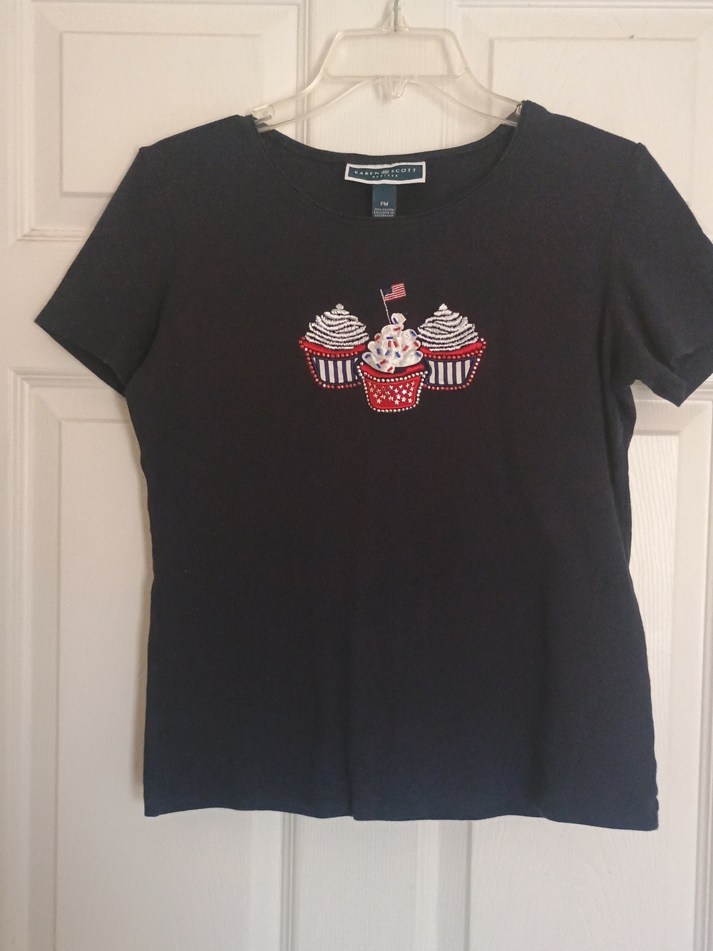 EUC Karen Scott Patriotic Cupcake Tee Size PM